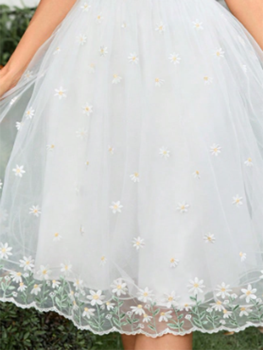 Women's Elegant Daisy Embroidery Party Strapless Midi Dress MDA1831F0Y