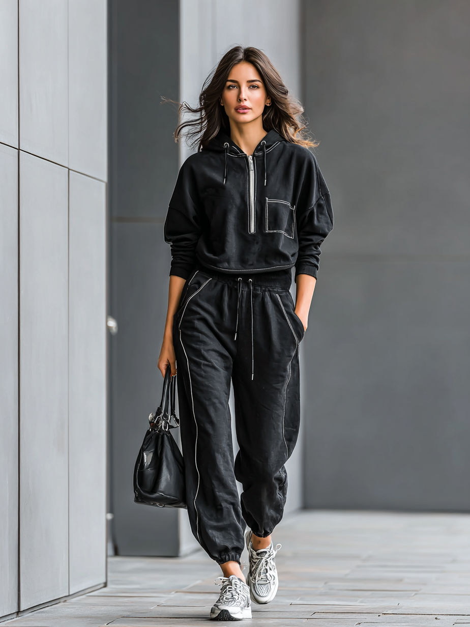 Women's Casual Hooded Sweatshirt And Sweatpants Set MDA1599H5Y