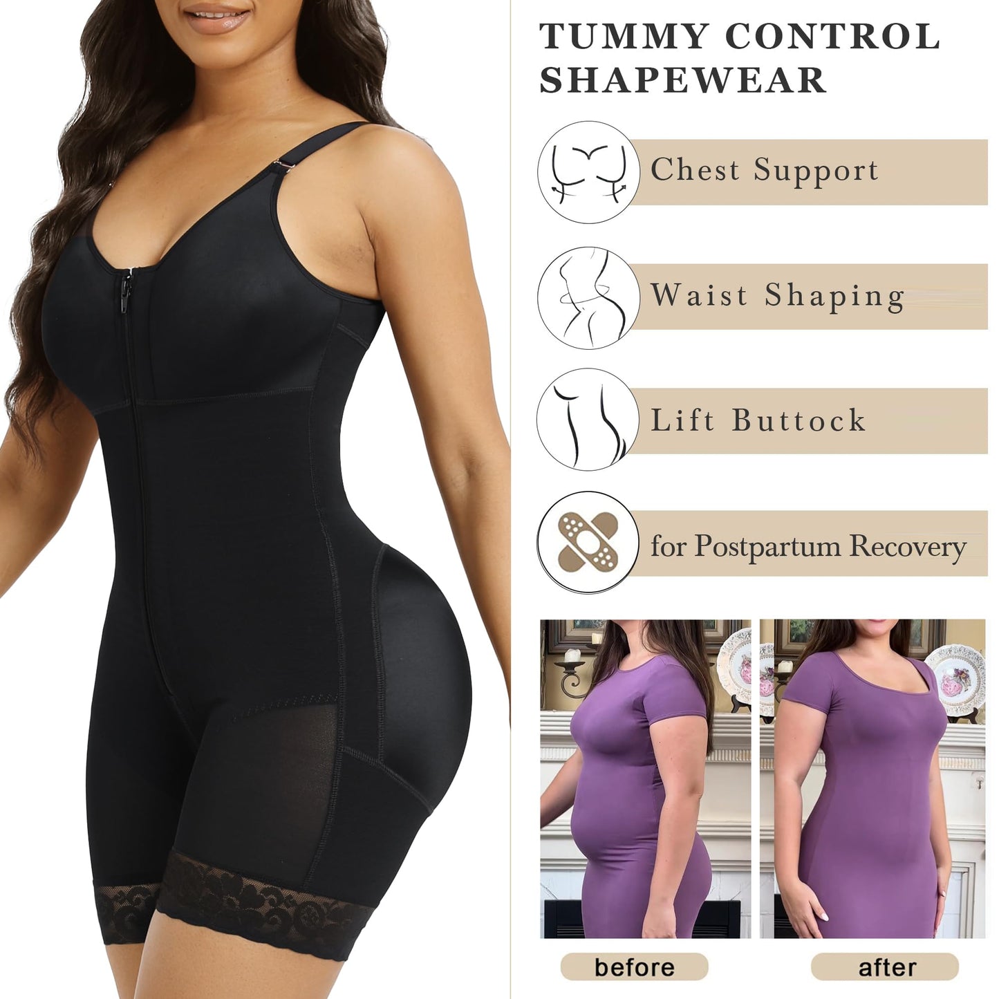 RIZON Tummy Control & Butt Lifter with Zipper"