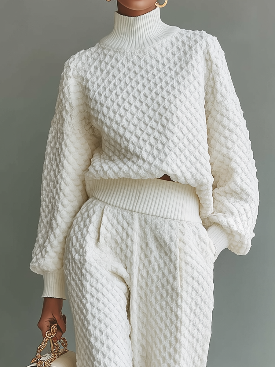 Women's White Top And Wide-leg Pants Knitted Set MDA1612H5T