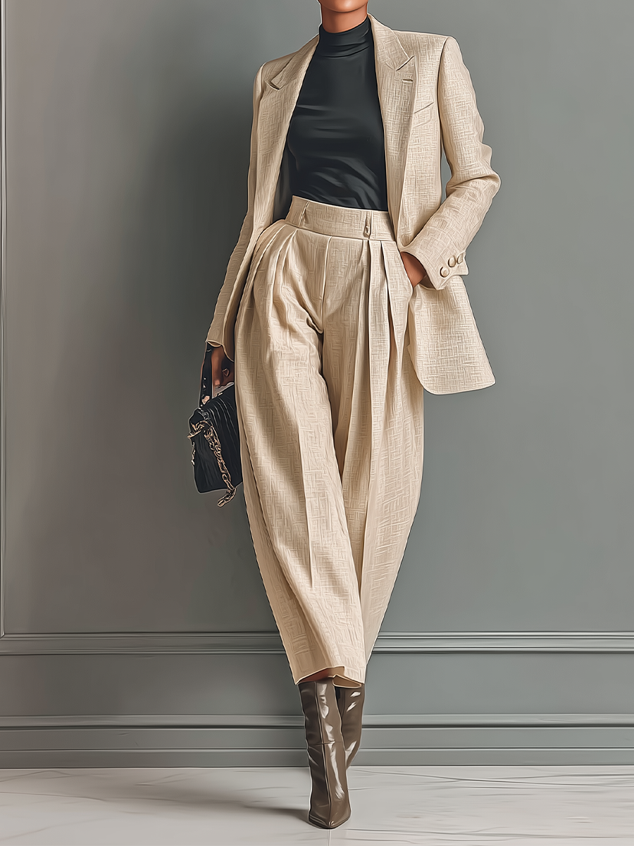 Women's Beige Blazer And Pants Set MDA1479H2T