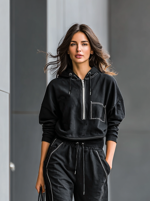 Women's Casual Hooded Sweatshirt And Sweatpants Set MDA1599H5Y
