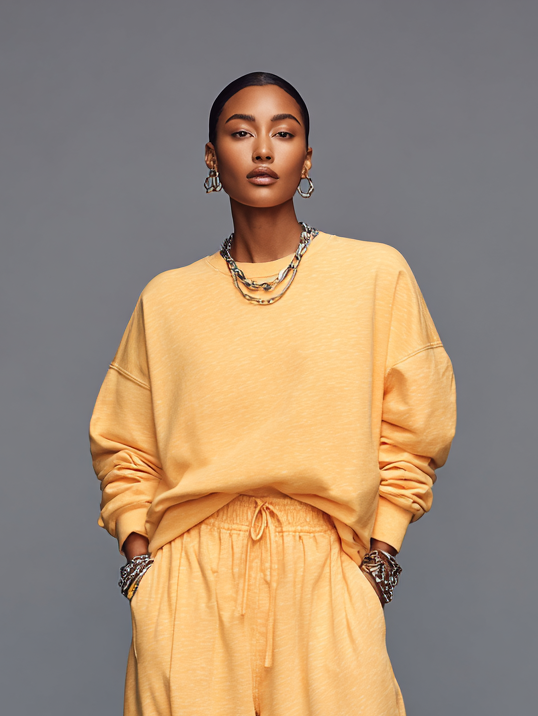 Women's Loose Solid Color Round Neck Sweatshirt And Sweatpants Set MDA1244H4Y
