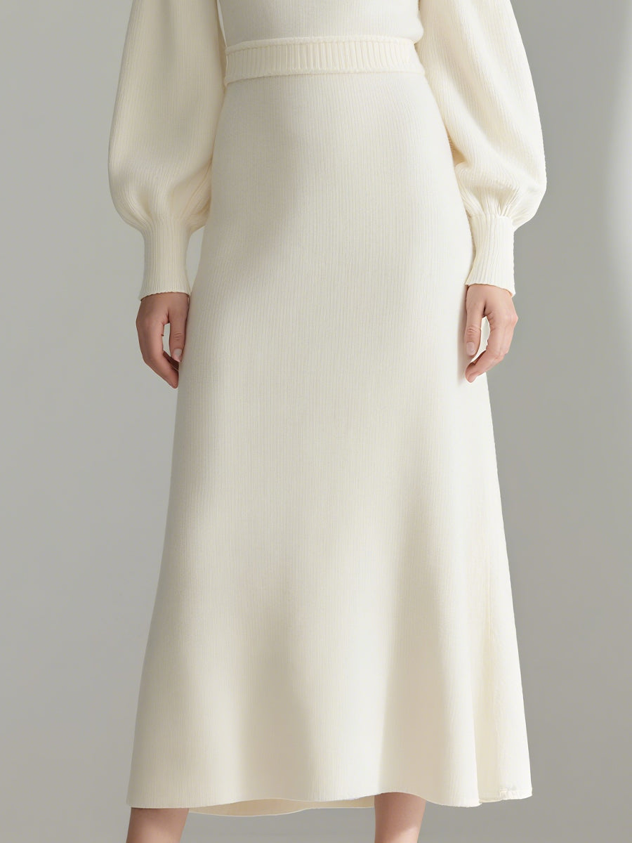 Women’s Cream Chic Knit Off-Shoulder Balloon-Sleeve Maxi Dress MDA1998H0I