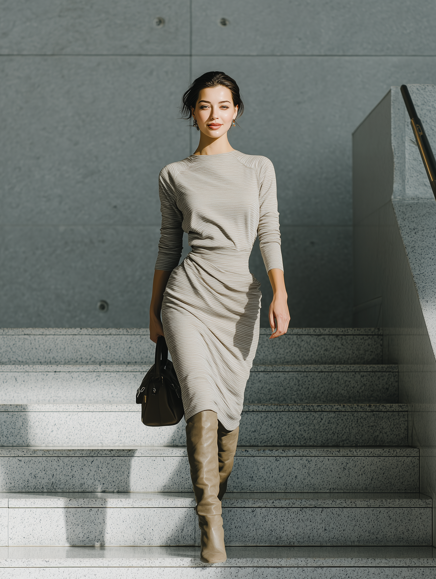 Women's Beige Simple Knit Maxi Dress MDA0805H4T