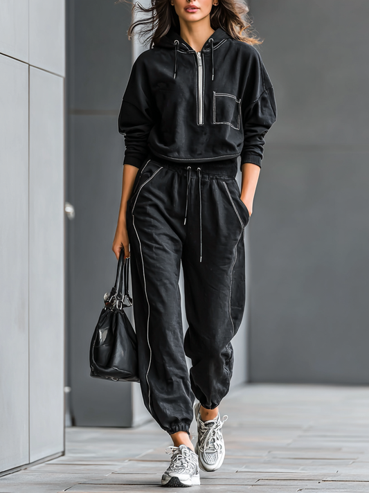 Women's Casual Hooded Sweatshirt And Sweatpants Set MDA1599H5Y