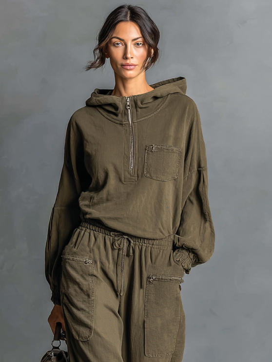 Women's Casual Washed Hooded Sweatshirt And Sweatpants Set MDA1998H5Y