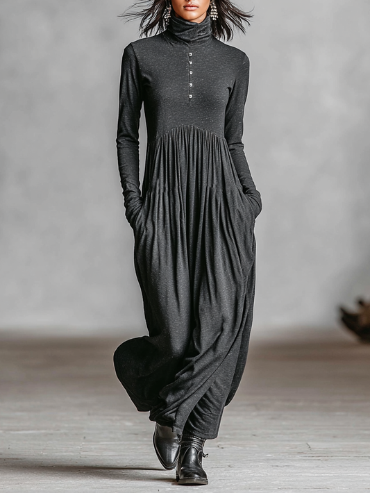 Women's Casual High-neck Loose Maxi Dress MDA0723H0Y