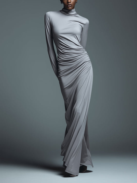 Women's Silver Chic Stretch - Knit Draped Maxi Dress MDA1446H4I