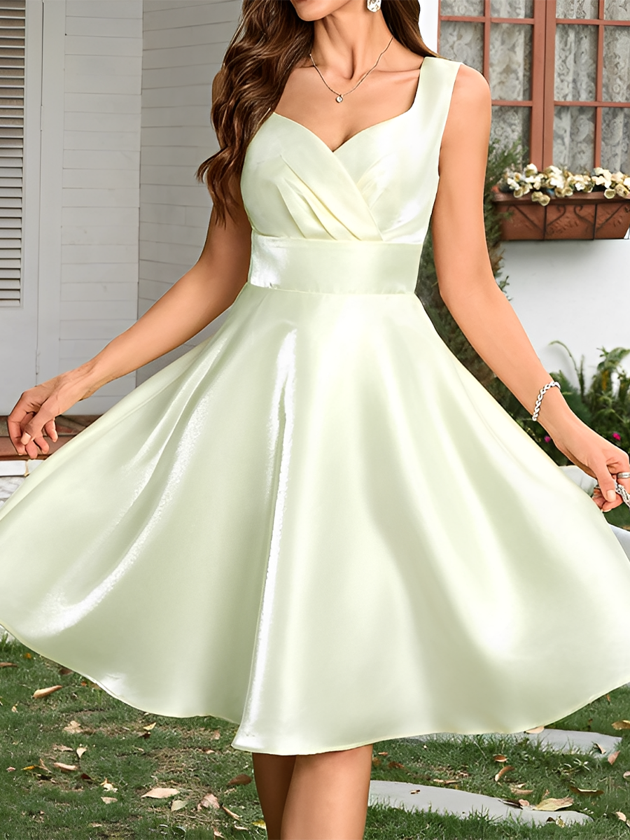 Women's Light Green Satin A-Line Mini Dress MDA0252H2T