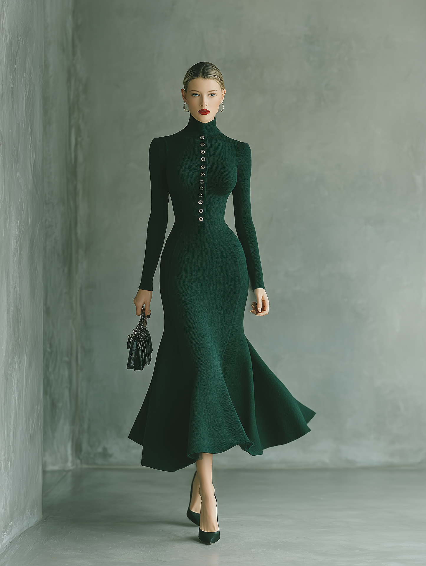 Women's Dark Green Button-down Chanel Style Maxi Dress MDA1640H5T