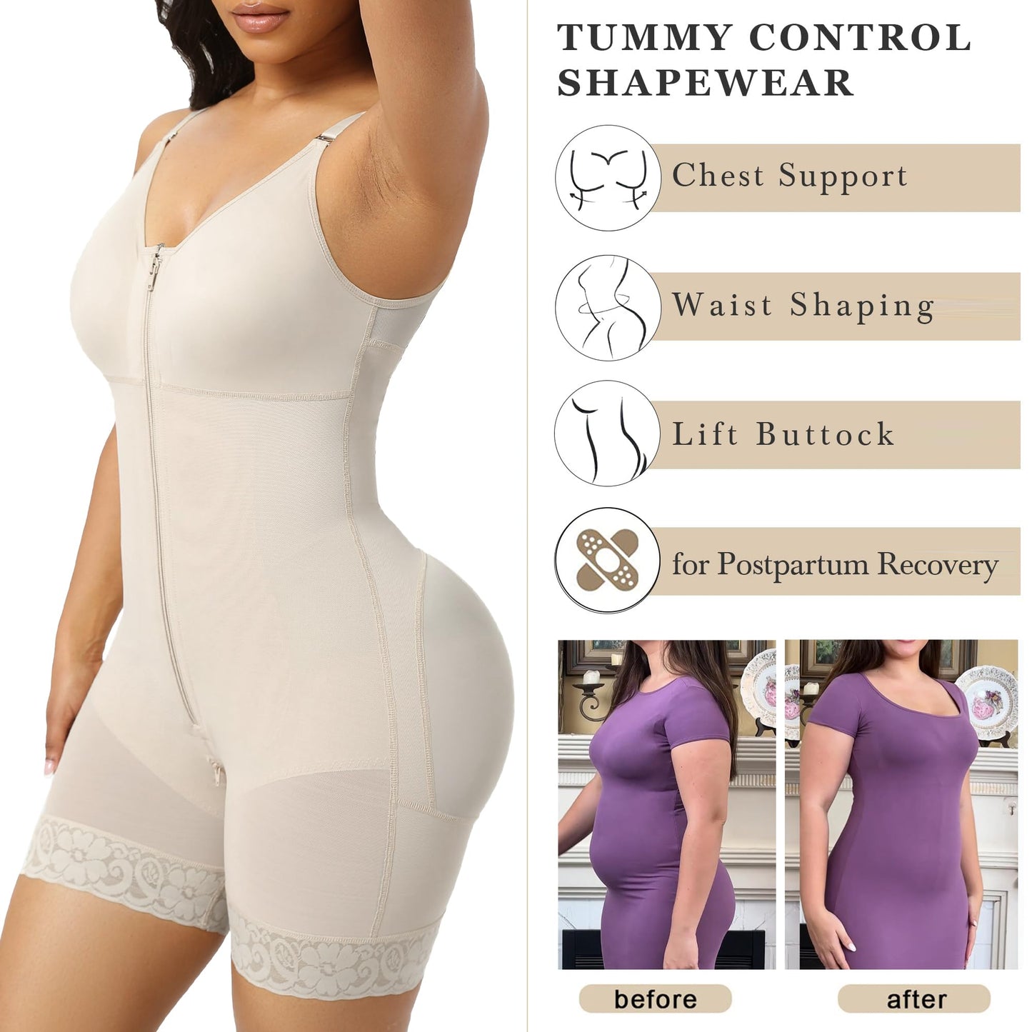 RIZON Tummy Control & Butt Lifter with Zipper"