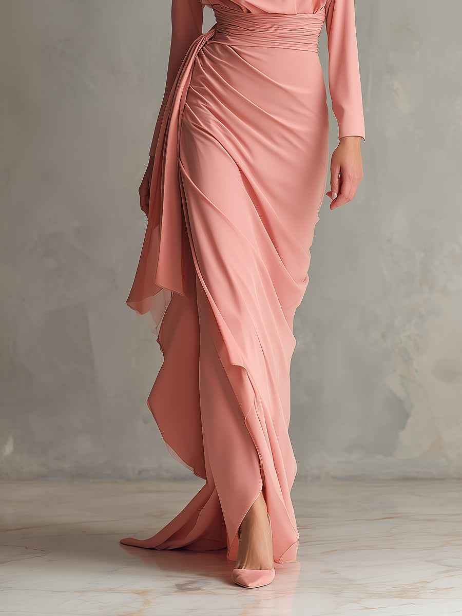 Women's Pink Glamorous Chiffon Draped Ruched Maxi Dress MDA2069H7I