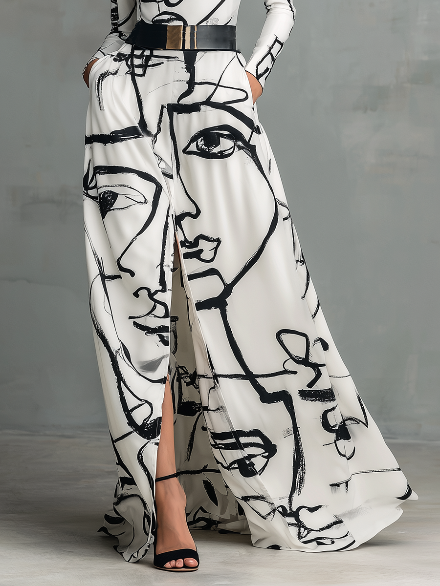 Women's Printed Belted Turtleneck Maxi Dress (Without Belt) MDA2441G2T