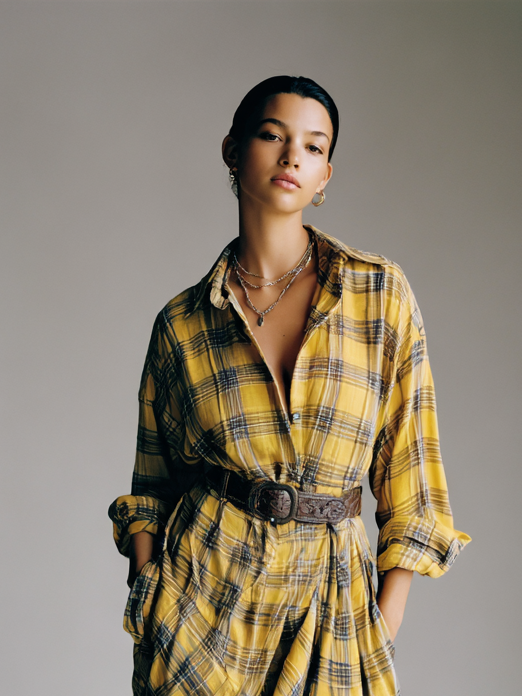 Women's Plaid Short Front And Long Back Shirt Maxi Dress(Belt Not Included) MDA1383H5Y