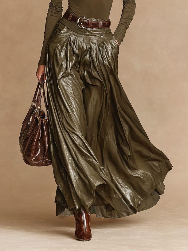 Women's Fashion Tight Round Neck T-shirt And Leather Skirt Set (excluding Belt And Scarf)MDA1677H5Y