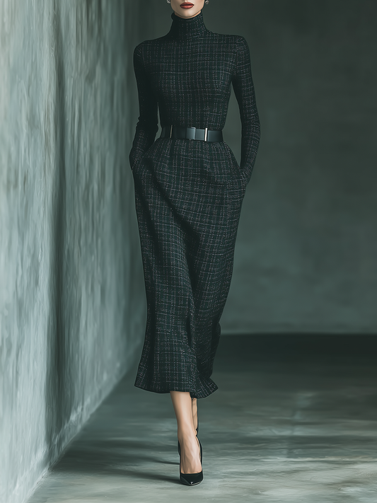 Women’s Plaid Blended Waist-Fitted Maxi Dress (Without Belt) MDA2877G2T