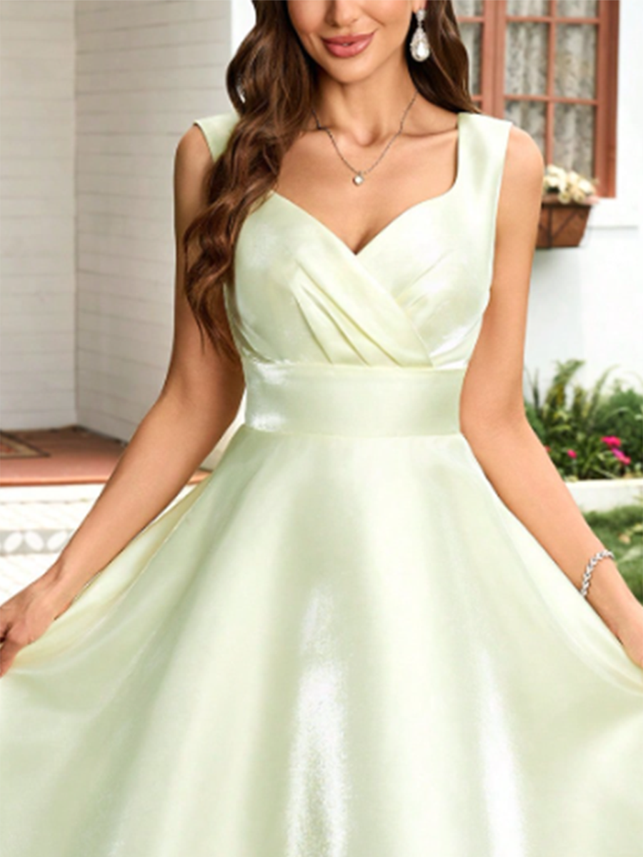 Women's Simple Satin Wide Strap Waist Midi Dress MDA1957F3Y