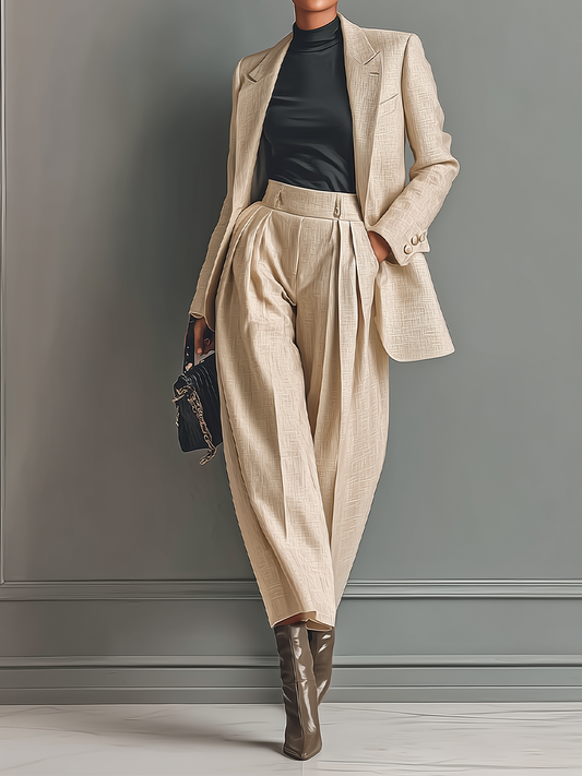 Women's Beige Blazer And Pants Set MDA1479H2T