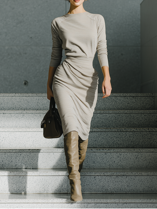 Women's Beige Simple Knit Maxi Dress MDA0805H4T