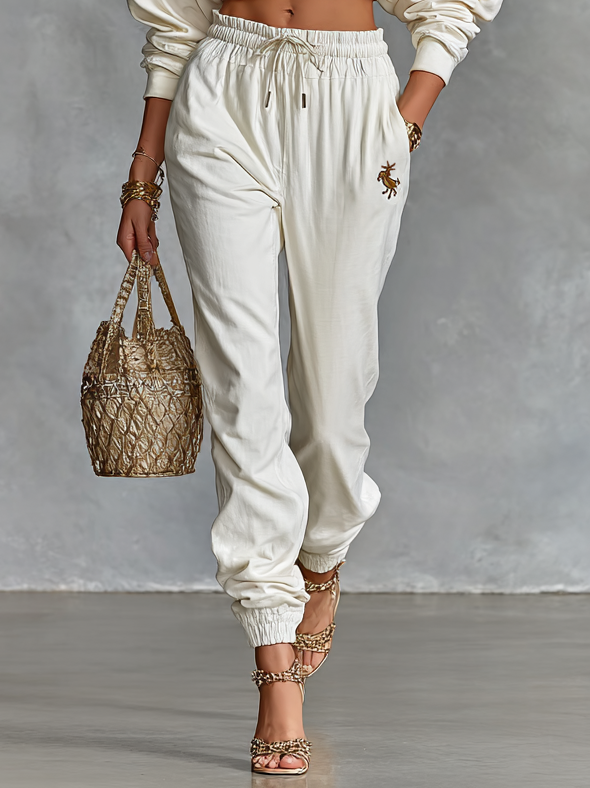 Women's Embroidered High-neck Short Sweatshirt And Sweatpants Set MDA1325H9Y