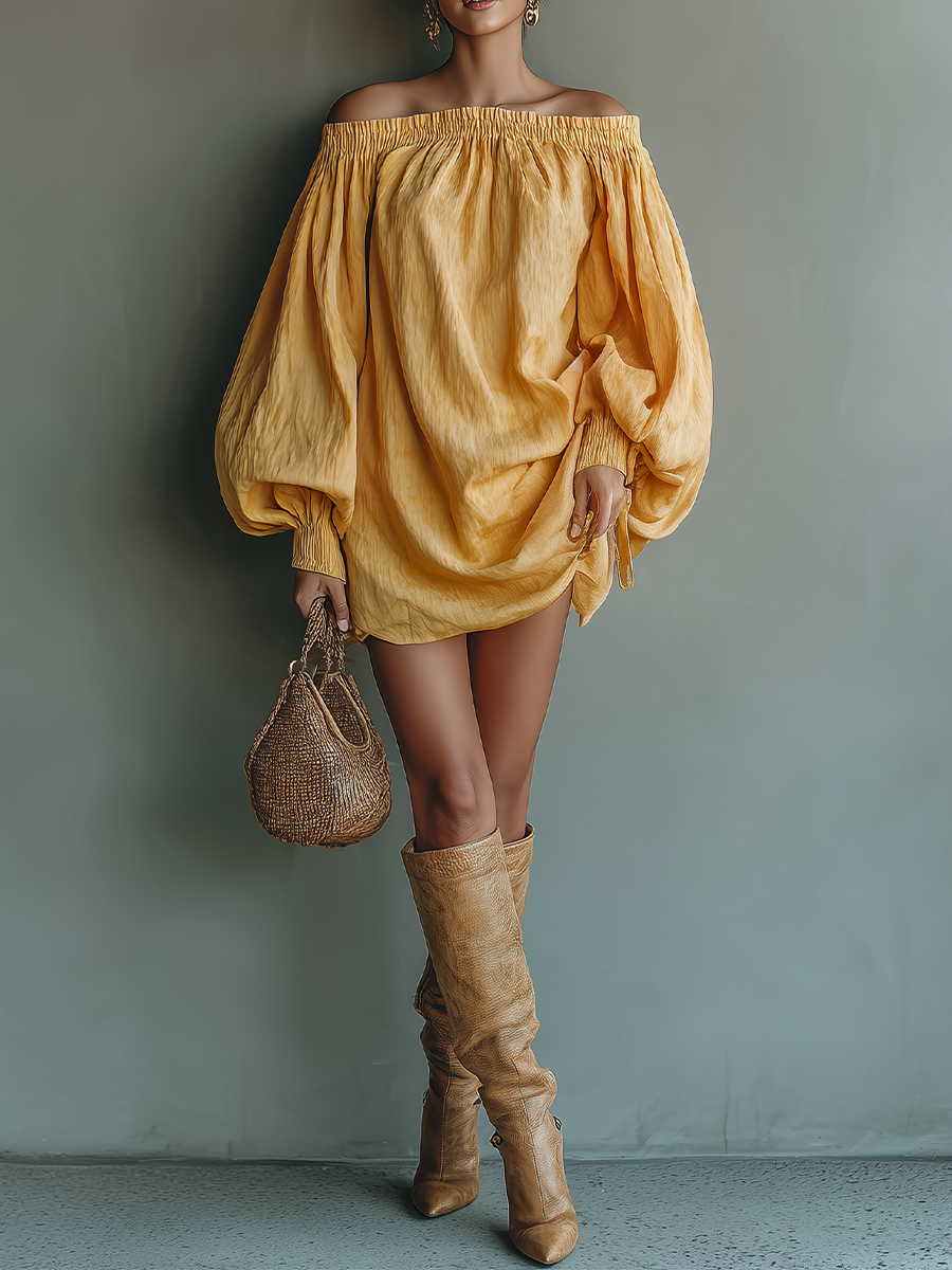 Women's Ginger Cotton Blend Puff Sleeve Resort Midi Dress MDA0618H3T