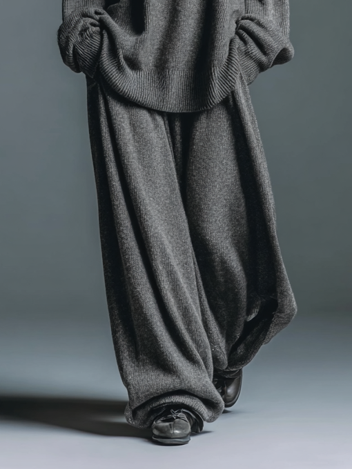 Women's Casual Loose Round Neck Sweater Knitted Wide Leg Pants Set MDA1693H8Y