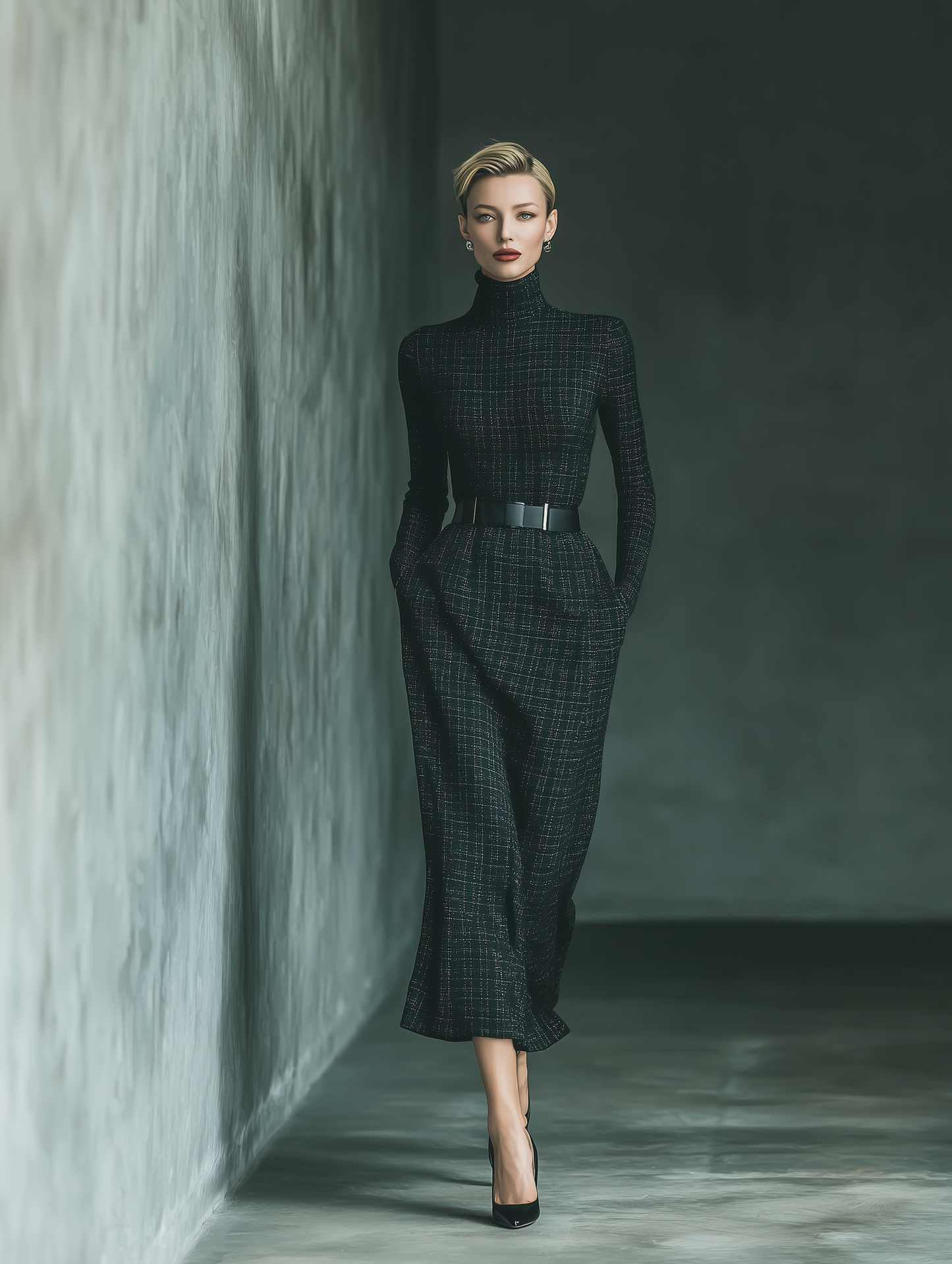 Women’s Plaid Blended Waist-Fitted Maxi Dress (Without Belt) MDA2877G2T