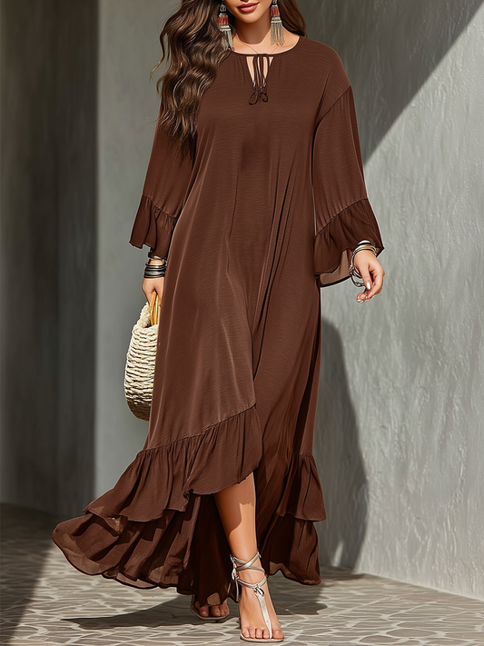 Women's Dark Brown Chiffon Resort Maxi Dress MDA0838H7T