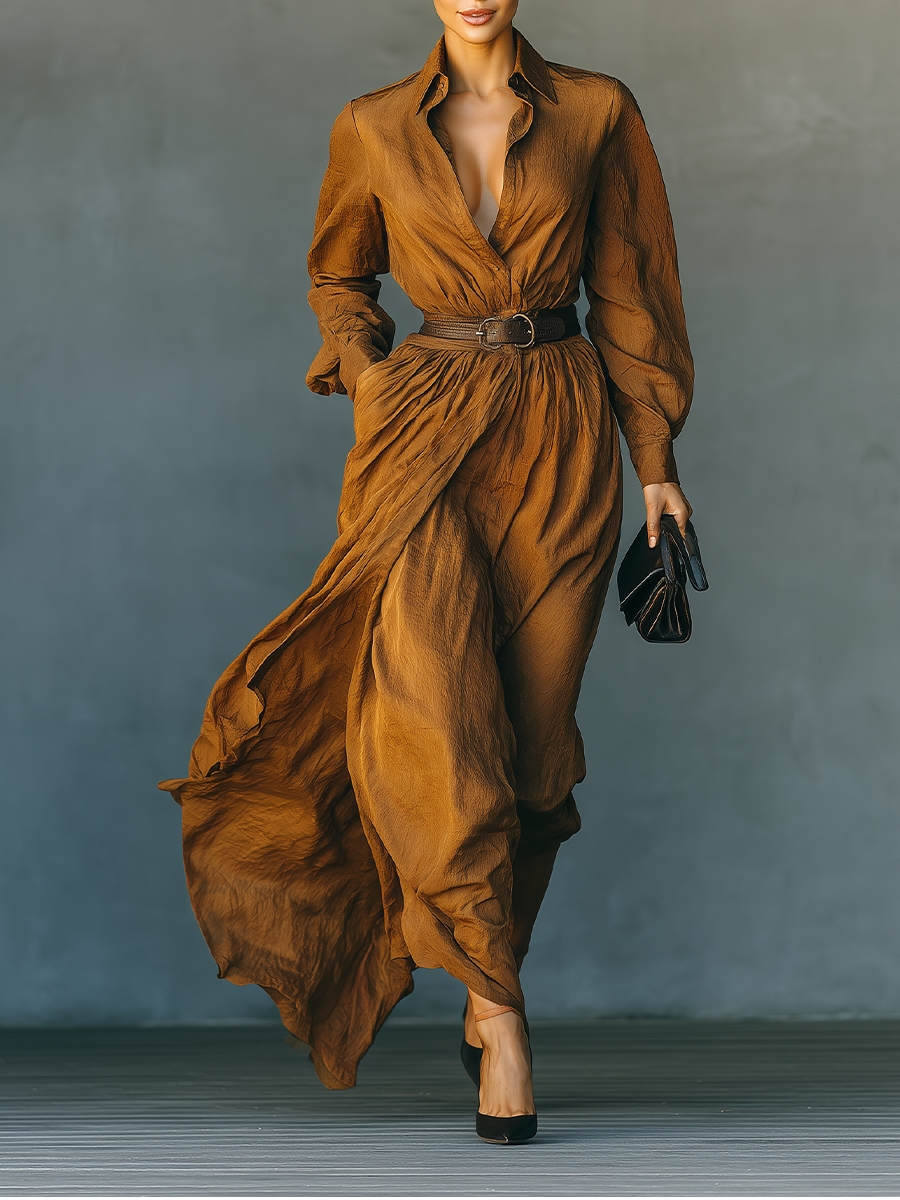 Women's Cotton Blend Coffee Versatile Maxi Dress (Without Belt) MDA0415H1T