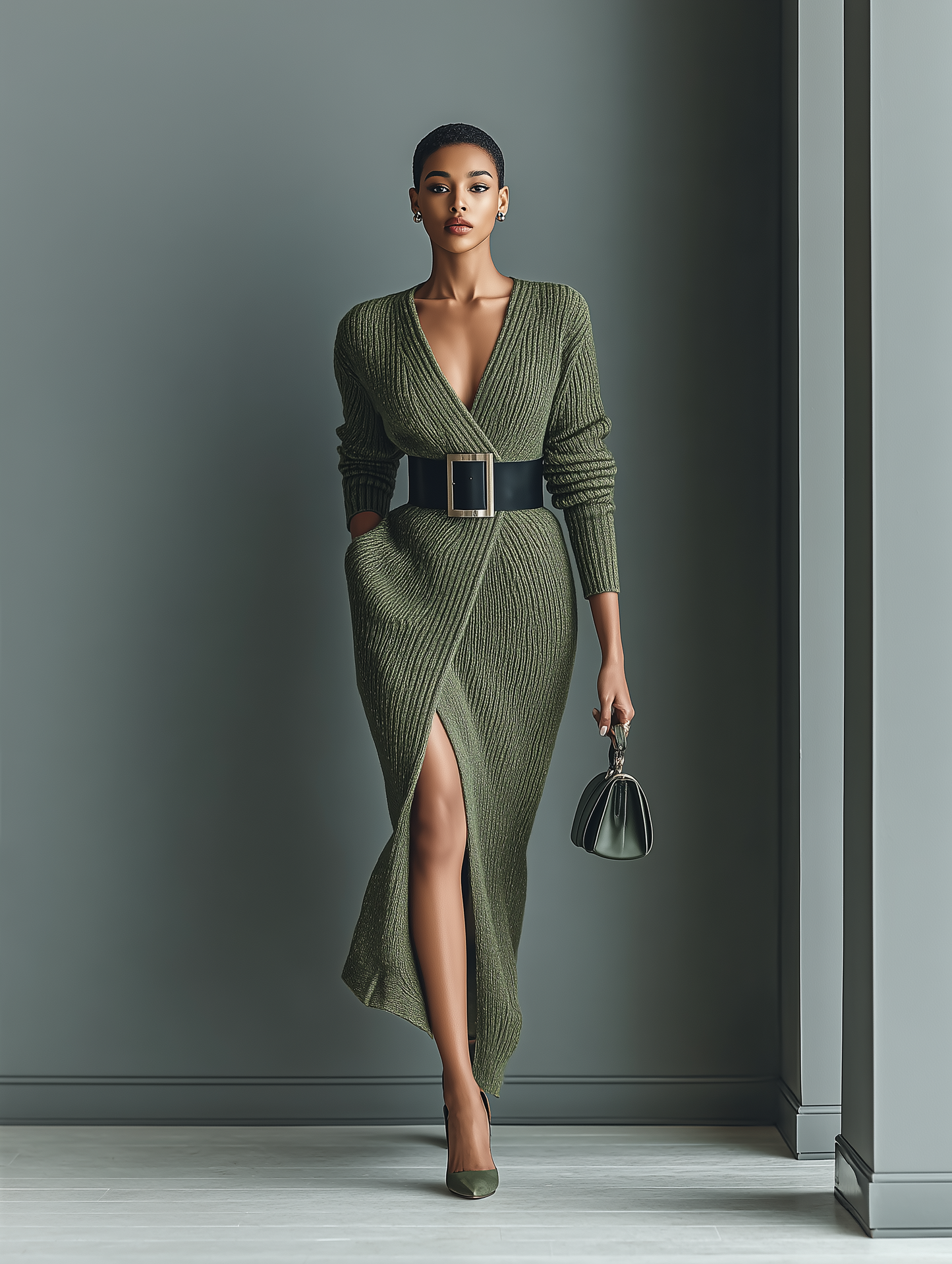 Women's Olive Green Versatile Knit Maxi Dress MDA1491H8T